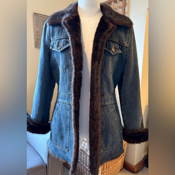 VINTAGE 80’s Marvin Richard’s Classic Denim Jacket w Faux Mink Fur Lining - Picture 13 of 16
